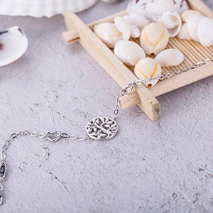 BlingGem Women's Tree of Life Bracelet White Gold-Plated 925 Sterling Silver Family Tree Symbol Love Heart Charm Gift for Women