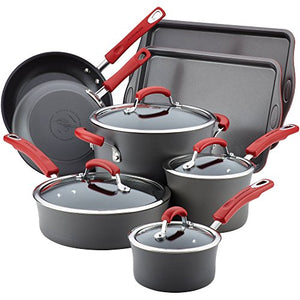 Rachael Ray Hard Anodized Nonstick Cookware Set/Pots and Pans Set - 12 Piece, Gray