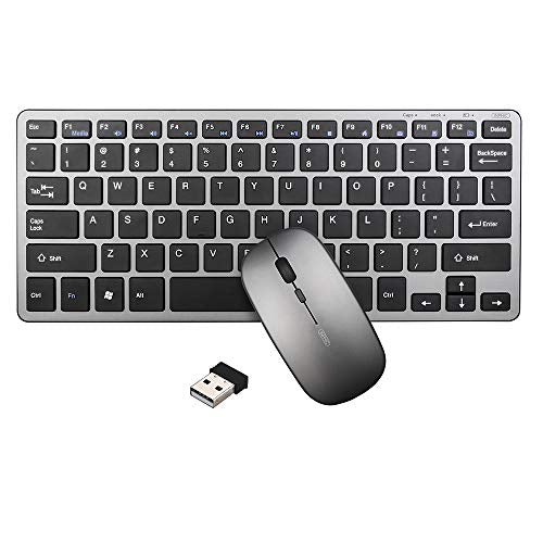 Wireless Keyboard and Mouse Combo, Inphic Rechargeable Wireless Mouse and Keyboard Combo Set with 2.4GHz USB Nano, Silent Click (65% Size-Gray)