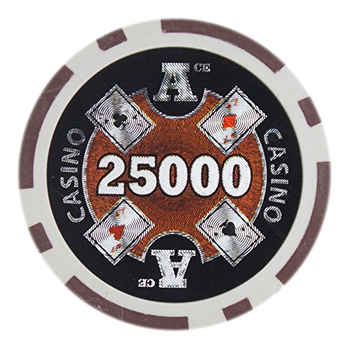 Brybelly Ace Casino Poker Chip Heavyweight 14-Gram Clay Composite – Pack of 50 ($25000 Brown)