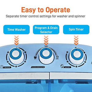 Upgraded Version Pyle Portable Washer & Spin Dryer, Mini Washing Machine, Twin Tubs, Spin Cycle w/ Hose, 11lbs. Capacity, 110V - Ideal For Compact Laundry