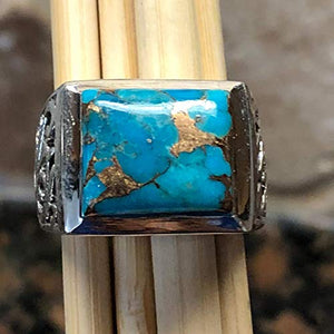 Gorgeous Blue Mohave Copper Turquoise 925 Sterling Silver Men's Ring Size 7, 8, 9, 10, 11, 12, 13