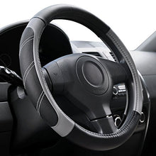 Load image into Gallery viewer, Elantrip Sport Leather Steering Wheel Cover 14 1/2 inch to 15 inch Universal, Padded Soft Grip Breathable for Car Truck SUV Jeep, Anti Slip Odorless Black and Gray
