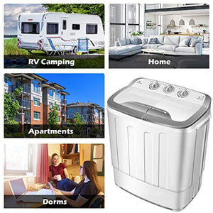 Portable Washer and Dryer,Safeplus Compact Mini Twin Tub Versatile Washing Machine with 8 lbs Washing &5 lbs Spin Dryer Load Cappacity Gravity Drain Pump and Drain Hose for apartments (gray)