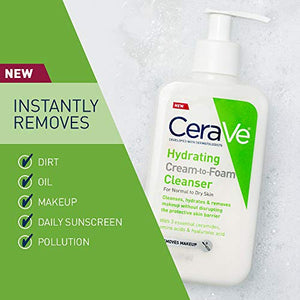 CeraVe Hydrating Cream-to-Foam Cleanser | Makeup Remover and Face Wash With Hyaluronic Acid | Fragrance Free | 19 Ounce