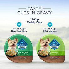 Load image into Gallery viewer, Blue Buffalo Delights Natural Small Breed Wet Dog Food Cups Variety Pack, Filet Mignon and New York Strip Flavor 3.5 oz (12 pack- 6 of Each Flavor)
