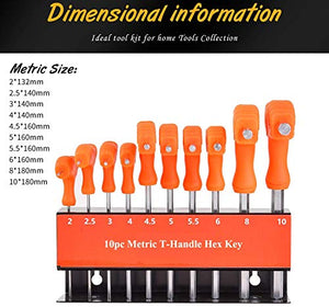 10PCS T-Handle Hex Key Allen Wrench Set, Heavy Tee Handle Hex Key, Metric 2-10mm, It is widely used in factories, homes, Auto/Bicycle. Gifts for men