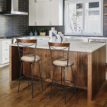 Load image into Gallery viewer, Kira Home Avery 30" Adjustable Height Round Swivel Barstool w/Real Wood Accent Back, Bronze Metal Finish, Set of 2
