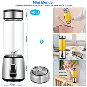 Smoothie Blender Cup,LINBO Portable Blender Juicer Cup, Multifunctional Small Blender for Shakes and Smoothies,Usb Rechargeable, Stainless Steel, Borosilicate Glass