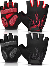 Load image into Gallery viewer, 2 Pairs Mens Cycling Gloves Mountain Bike Gloves Half Finger Breathable Motorcycle Road Bicycle Gloves Shock-Absorbing Non-Slip Sports Gloves for Men Women Unisex (Black and Red, Large)
