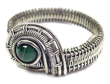 Load image into Gallery viewer, Malachite Adjustable Ring, Woven in Sterling Silver Wire
