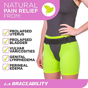 BraceAbility Pelvic Pro Prolapse Support Belt - Women's Prolapsed Uterus Patent-Pending Girdle for Dropped Bladder, Vulvar Varicosities, Postpartum Recovery, and Symphysis Pubis Dysfunction Pain (M)