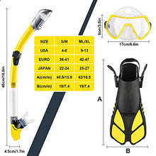 Load image into Gallery viewer, ZEEPORTE Mask Fin Snorkel Set with Adult Snorkeling Gear, Panoramic View Diving Mask, Trek Fin, Dry Top Snorkel +Travel Bags, Snorkel for Lap Swimming

