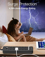 Load image into Gallery viewer, Power Strip,Witeem Surge Protector with 12-Outlet (1875W/15A,4360Joules) and 4 USB Charging Ports (5V/6A,30W),6Ft Extension Cord,Wall Mountable Overload Protection Outlet for Home &amp; Office, Black

