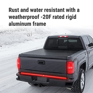 Syneticusa 60" Arrow LED Tailgate Light Bar Sequential Amber Turn Signal - Solid Beam - Weatherproof No Drill Install - Full Function Reverse Brake Running