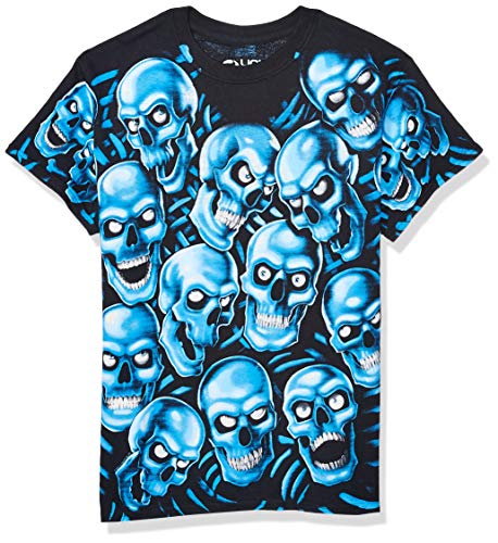 Liquid Blue unisex adult Skull Pile Blue Fantasy All Over Print Short Sleeve T-shirt T Shirt, Black, Large US