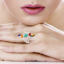 Load image into Gallery viewer, Turquoise Ring Sterling Silver 925 Genuine Gemstones Size 6 to 11 (Multi-Gemstone, 8)

