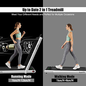 Goplus 2 in 1 Folding Treadmill, 2.25HP Under Desk Electric Treadmill, Installation-Free, with Bluetooth Speaker, Remote Control and LED Display, Walking Jogging Machine for Home/Office Use (Silver)