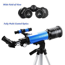 Load image into Gallery viewer, MaxUSee Travel Scope with Backpack - 70mm Refractor Telescope &amp; 10X50 HD Binoculars Bak4 Prism FMC Lens for Moon Viewing Bird Watching Sightseeing
