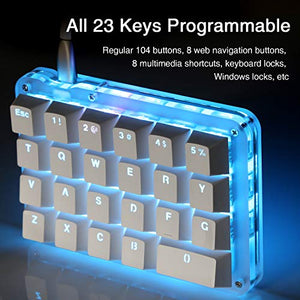 Koolertron One Handed Macro Mechanical Keyboard, Portable Mini One-Handed Mechanical Gaming Keypad 23 Fully Programmable Keys ((Blue Backlit/Blue switches))