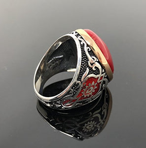 KAR 925K Sterling Silver Red Coral Men's Ring Red Enamelled K62C Special Edition (10)