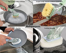 Load image into Gallery viewer, DAPOWER Soap Dispensing Dish Brush with Handle, Kitchen Washing Scrubber for Dishes Pots Pans Sink Cleaning, Natural Sisal Bristles, PET Bristles, Sponge Brush, 4 Replaceable Brush Heads (Grey)
