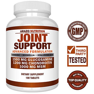 Glucosamine Chondroitin Turmeric MSM Boswellia - Joint Support Supplement for Relief 180 Tablets - Arazo Nutrition