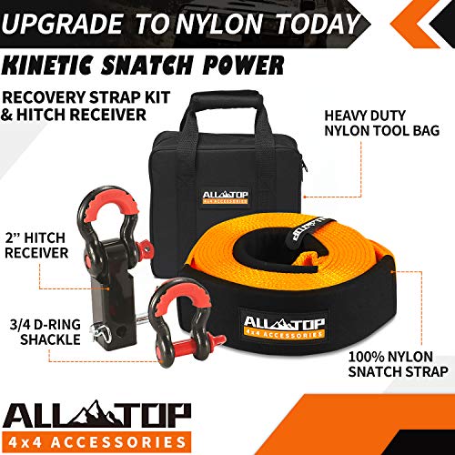 Load image into Gallery viewer, ALL-TOP Nylon Recovery Kit with Hitch Receiver: 3" x 20' (35,000lbs) 100% Nylon Santch Strap + 2" Shcakle Hitch Receiver + 3/4 HD Shackles (2pcs) with Isolator + Storage Bag