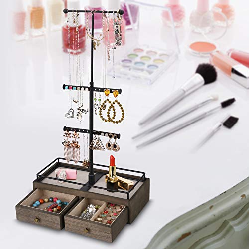 Load image into Gallery viewer, Keebofly Jewelry Organizer Metal & Wood Basic Storage Box - 3 Tier Jewelry Stand for Necklaces Bracelet Earrings Ring Weathered Grey