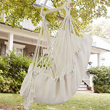 Load image into Gallery viewer, WBHome Extra Large Hammock Chair Swing with Hardware Kit, Hanging Macrame Chair Cotton Canvas, Include Carry Bag &amp; Two Soft Seat Cushions, for Bedroom Indoor Outdoor, Max. Weight 330 Lbs (Beige)
