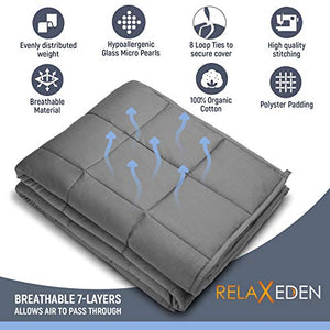 RELAX EDEN Adult Weighted Blanket W/Removable, Washable Duvet Cover| 15 lbs, 60”x 80” Size| Heavy Glass Micro-Beads| Supreme Sleeping Comfort for Adults| Hot & Cold Sleeping| 100% Soft Cotton Build