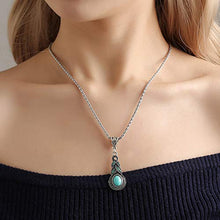 Load image into Gallery viewer, Vitaltyextracts Water Drop Shaped Bohemian National Style Turquoise Alloy Necklace and Earrings Set (Silver)
