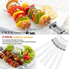 Load image into Gallery viewer, CMYK Barbecue Skewers, 6-Pack 13&quot; Stainless Steel Grilling Skewers with Slider, Reusable Metal BBQ Shish Kebab Skewer Sticks
