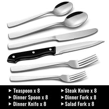Load image into Gallery viewer, HIWARE 48-Piece Silverware Set with Steak Knives for 8, Stainless Steel Flatware Cutlery Set For Home Kitchen Restaurant Hotel, Kitchen Utensils Set, Mirror Polished, Dishwasher Safe
