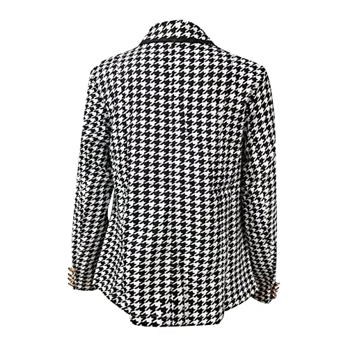 Load image into Gallery viewer, Women Houndstooth Cardigan, Fashion Casual Slim Fit Long Sleeve Blouses Top Fall Attire Print Button Down Suit Coat Black
