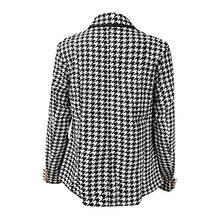 Load image into Gallery viewer, Women Houndstooth Cardigan, Fashion Casual Slim Fit Long Sleeve Blouses Top Fall Attire Print Button Down Suit Coat Black
