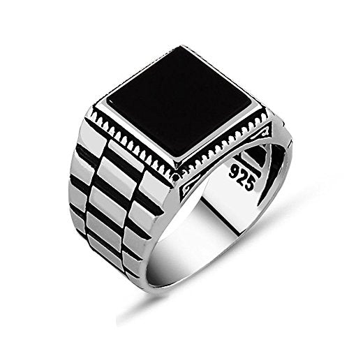 Chimoda Mens Solitaire Silver Rings 925 Sterling Men's Jewelry with Black Onyx Stone (10)
