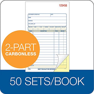 Adams Sales Order Book, 2-Part, Carbonless, White/Canary, 4-3/16 x 7-3/16 inches, 50 Sets per Book, 5 Books, 250 Sets Total (DC4705)