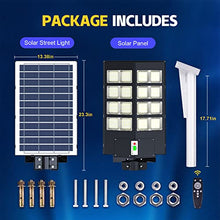 Load image into Gallery viewer, 800W Solar Street Lights Outdoor Waterproof, 80000LM High Brightness Dusk to Dawn LED Lamp, with Motion Sensor and Remote Control, for Parking Lot, Yard, Garden, Patio, Stadium, Piazza
