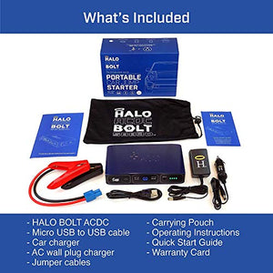 HALO Bolt 58830 mWh Portable Phone Laptop Charger Car Jump Starter with AC Outlet and Car Charger - Blue Graphite