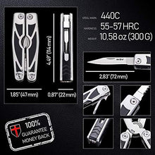 Load image into Gallery viewer, Tactical Knife - Serrated Blade Survival Knifes for Men - Fixed Blade Hunting Camping Hiking Knofe -Bundle with-Multitool 12in1 with Survival E-Book - Multitools with Pliers Knife Awl Saw Screwdriver
