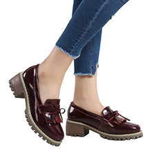 Load image into Gallery viewer, DADAWEN Women's Classic Tassel Slip-On Platform Mid-Heel Square Toe Oxfords Dress Shoes Wine Red US Size 5
