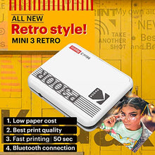 Load image into Gallery viewer, Kodak Mini 3 Retro Portable Photo Printer, Compatible with iOS, Android &amp; Bluetooth Devices, Real Photo: (3”x3”), 4Pass Technology &amp; Laminating Process, Print Photos - White
