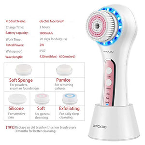 UMICKOO Facial Cleansing Brush,Rechargeable IPX7 Waterproof with 5 Brush Heads,Face Brush Use for Exfoliating, Massaging and Deep Cleansing (Multi)