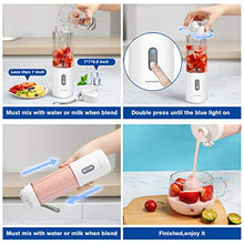 Load image into Gallery viewer, Personal Portable Blender Smoothies Blender on the go Single Serve for Travel - for Mixing Fruit Juice, Milk-Shake, Small Ice with 13 oz Travel Blender Cup, White/Pink (White Color Personal Blender)
