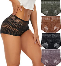 Load image into Gallery viewer, YINLANG Women's Lace Underwear High Waisted Sexy Boy Short Panties Hipster Briefs 4 Pack
