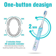 Load image into Gallery viewer, SEAGO Kids Electric Toothbrush, Sonic Tooth Brush Soft Bristles Battery Powered with Smart Timer and Colorful LED Waterproof for Baby &amp; Kids with 2 Soft Bristles, Green
