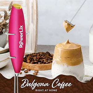 PowerLix Milk Frother Handheld Battery Operated Electric Whisk Foam Maker For Coffee, Latte, Cappuccino, Matcha, Hot Chocolate, Durable Mini Drink Mixer With Stainless Steel Stand Included(BP))
