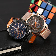 Load image into Gallery viewer, Mens Leather Strap Watches Classic Casual Dress Stainless Steel Waterproof Chronograph Date Analog Quartz Watch (Brown Black)
