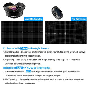 Phone Camera Lens,TODI 4K HD 2 in 1 120° Wide Angle Lens, 20X Macro Lens,Clip-On Phone Lens Compatible iPhone,Samsung, Most Andriod Phones No Distortion